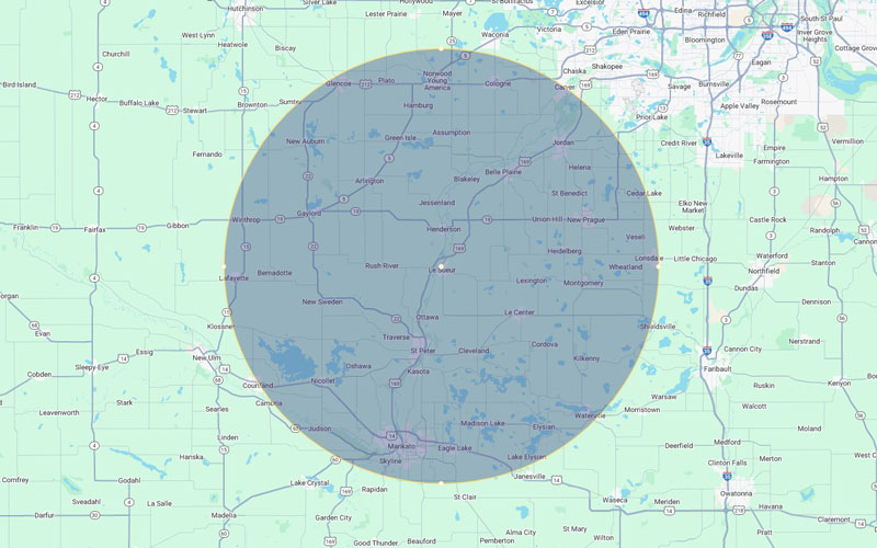 Drain Pro Plumbing Le Sueur Service Area Map